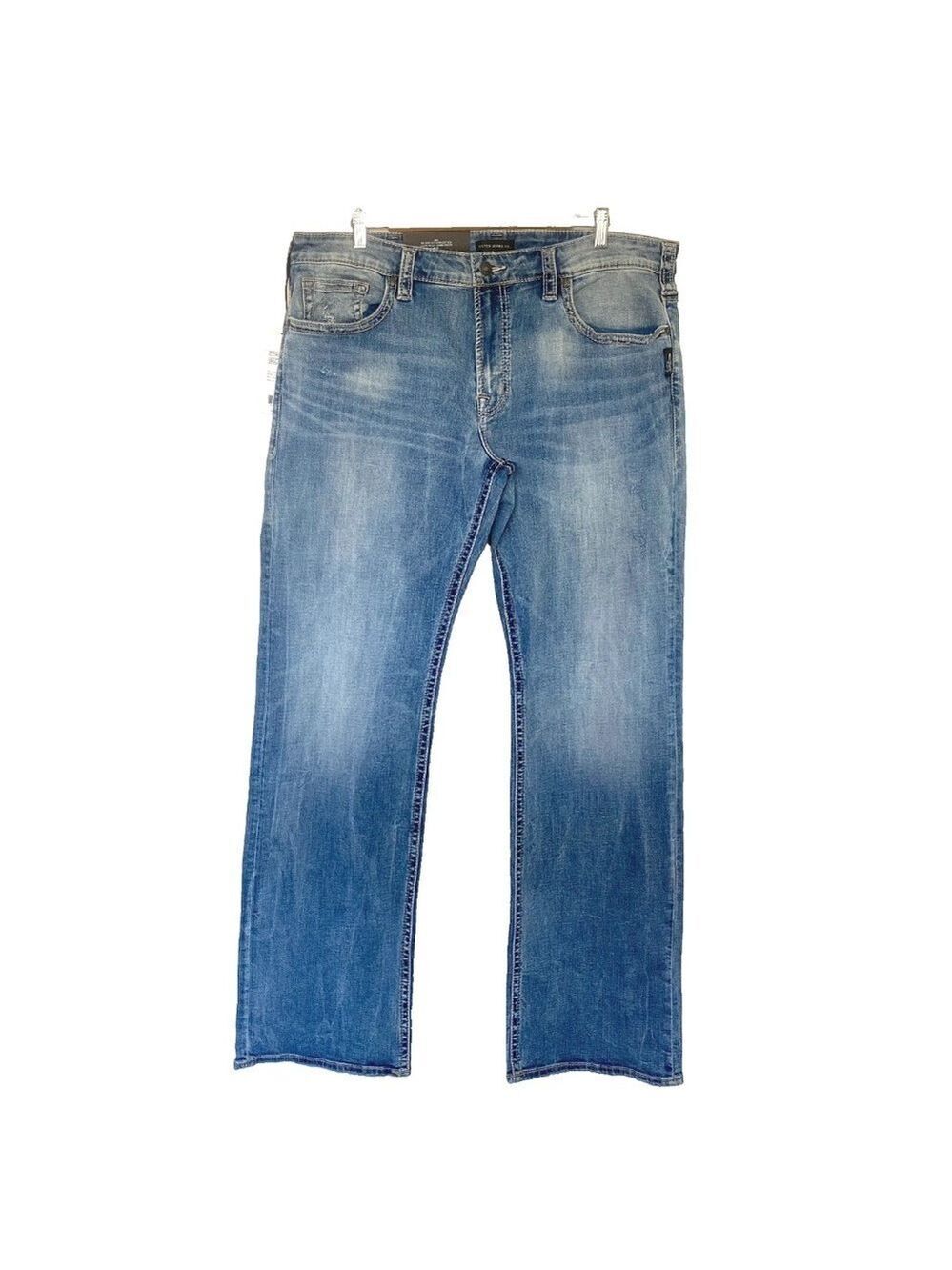 NWT Silver Jeans Zac Relaxed Fit Straight Leg Jeans Men's 38x36 Distressed